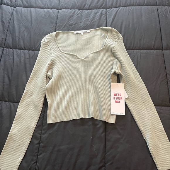 Celebrity Pink Tops - Celebrity Pink Ribbed V-Neck Top in Light Green